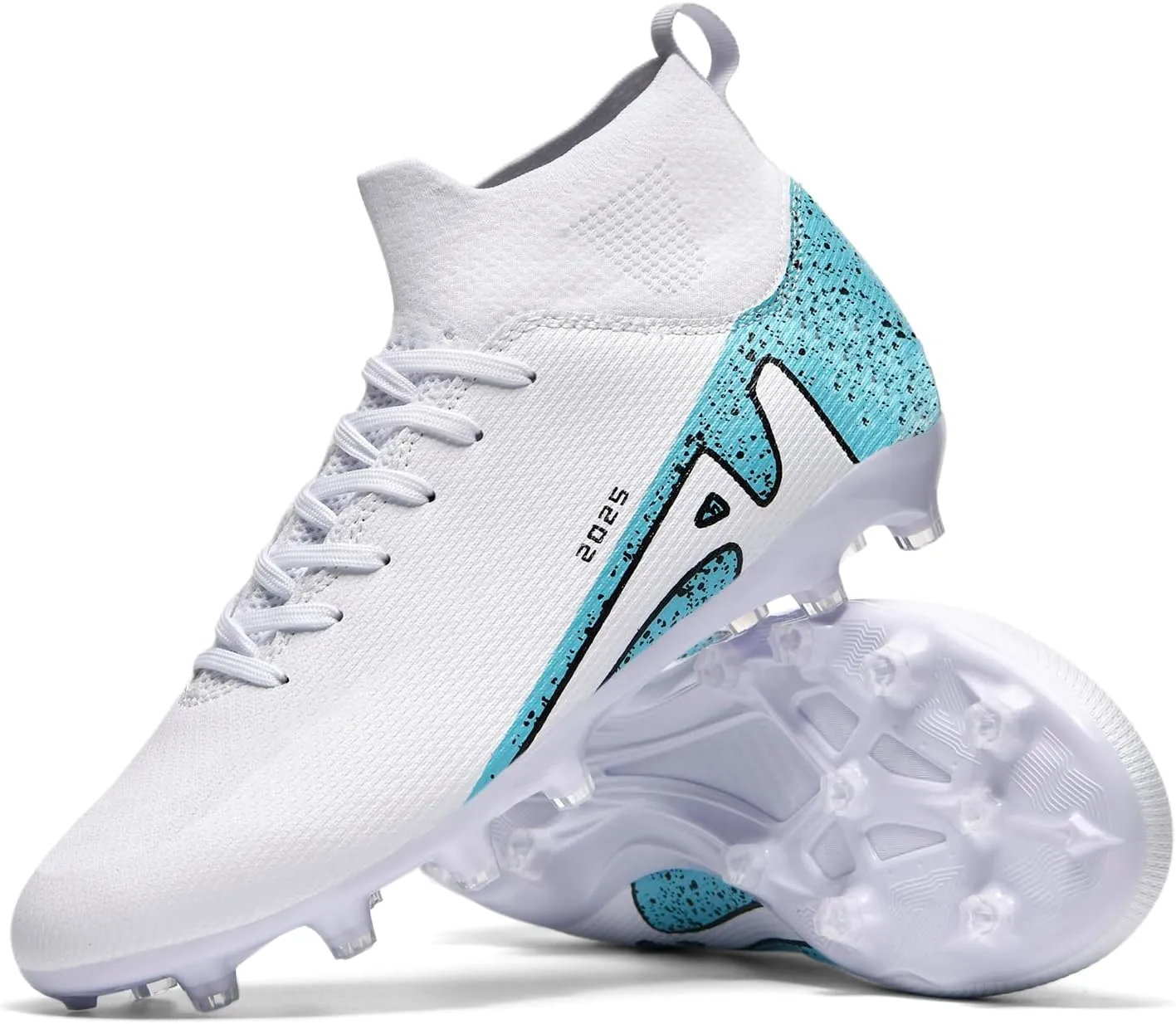HHY Men's Soccer Shoes Football Cleats with Lace-Up High-Tops Non-Slip Spikes