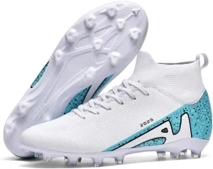 HHY Men's Soccer Shoes Football Cleats with Lace-Up High-Tops Non-Slip Spikes