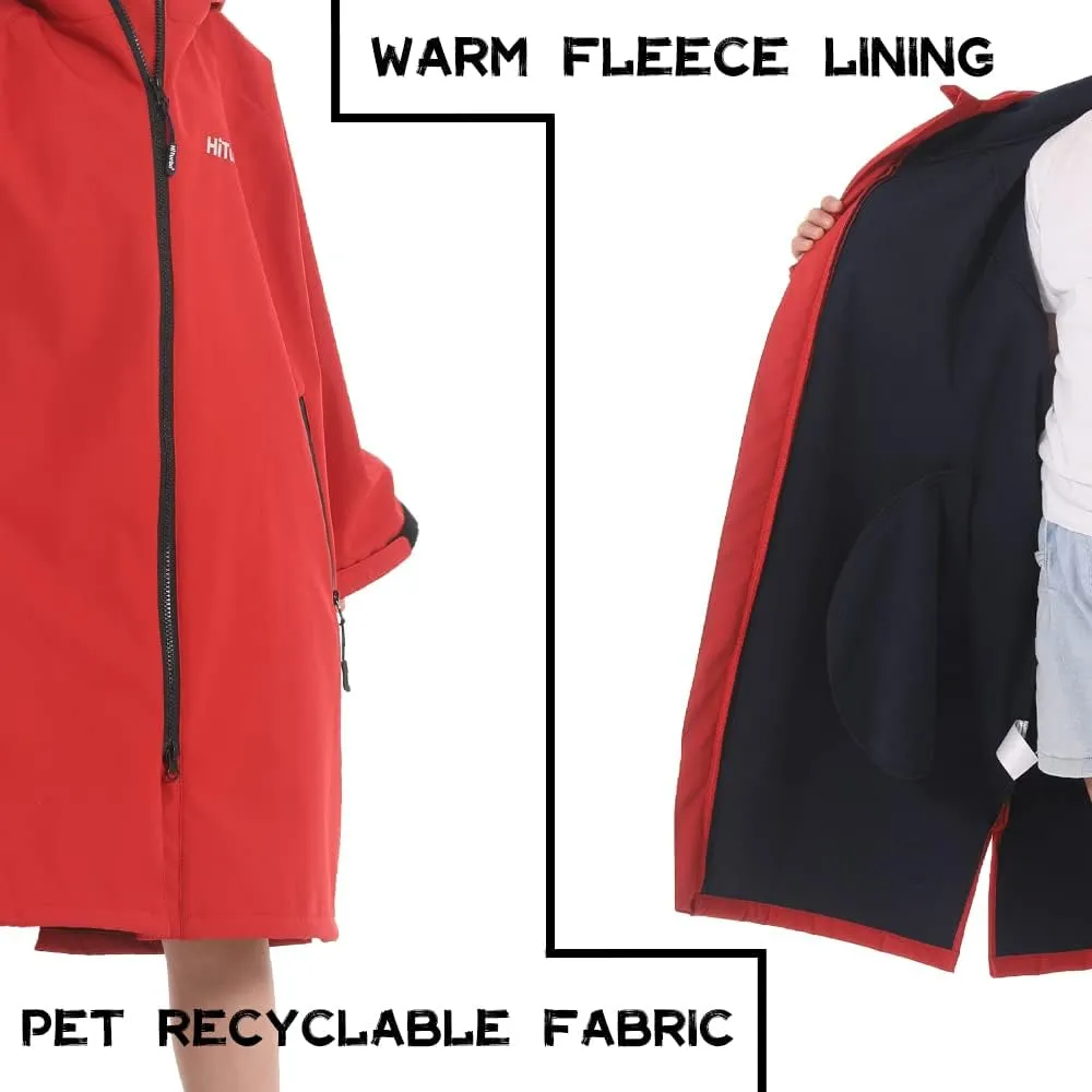 Hiturbo Kids Waterproof Swim Parka: Windproof Swimming Coat - Thin Fleece Lining - Oversized Swimmer Jacket
