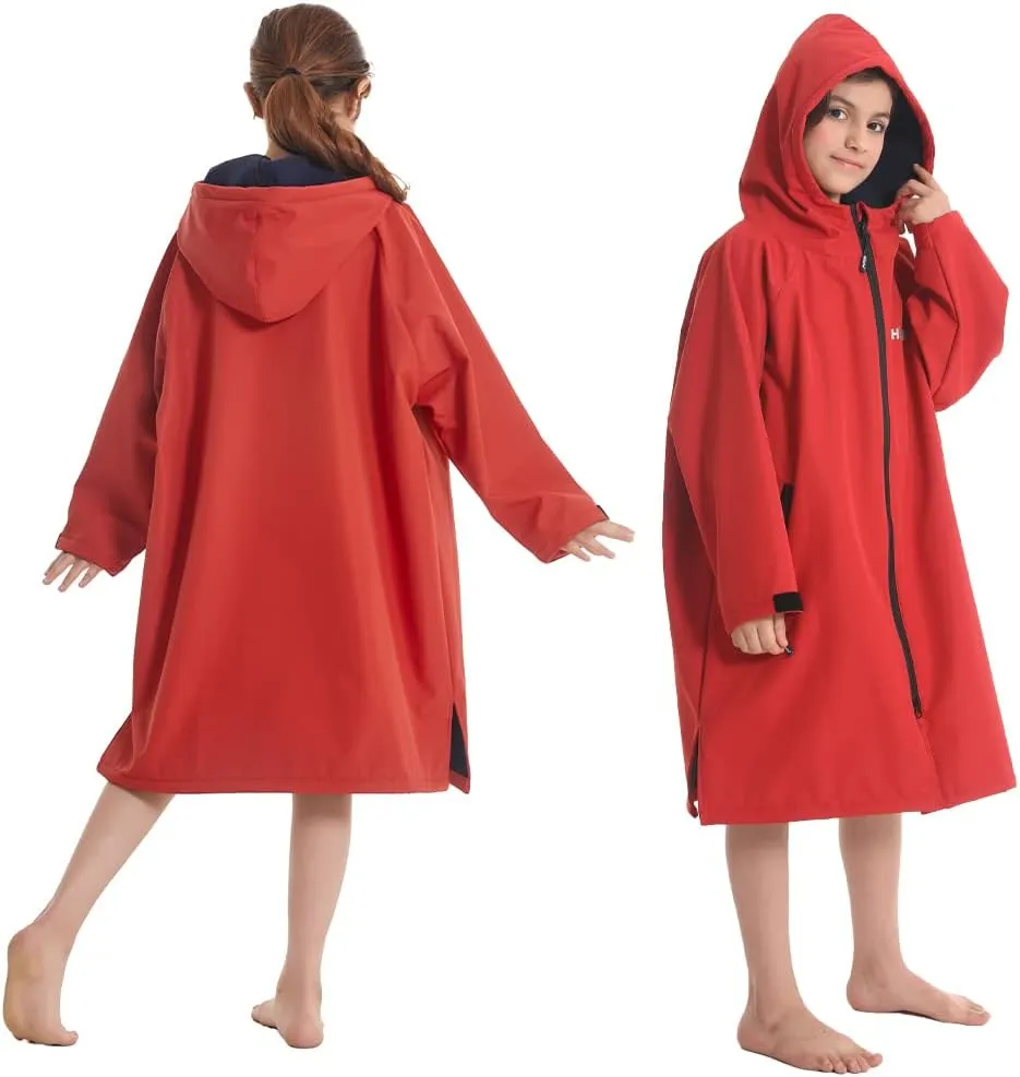 Hiturbo Kids Waterproof Swim Parka: Windproof Swimming Coat - Thin Fleece Lining - Oversized Swimmer Jacket