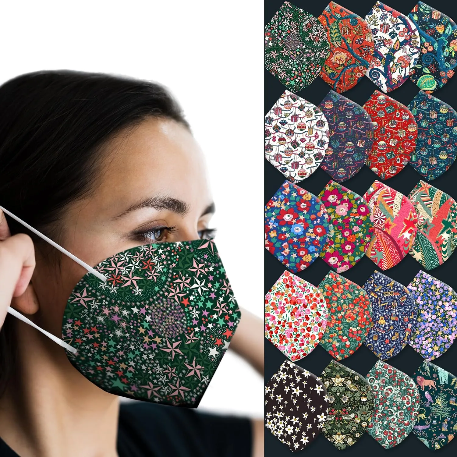 Holiday/Christmas Lightweight Face Mask Cover for ear loop KN95 masks - Liberty London - Single layer bonded fabric - No extra loops! Light & breathable