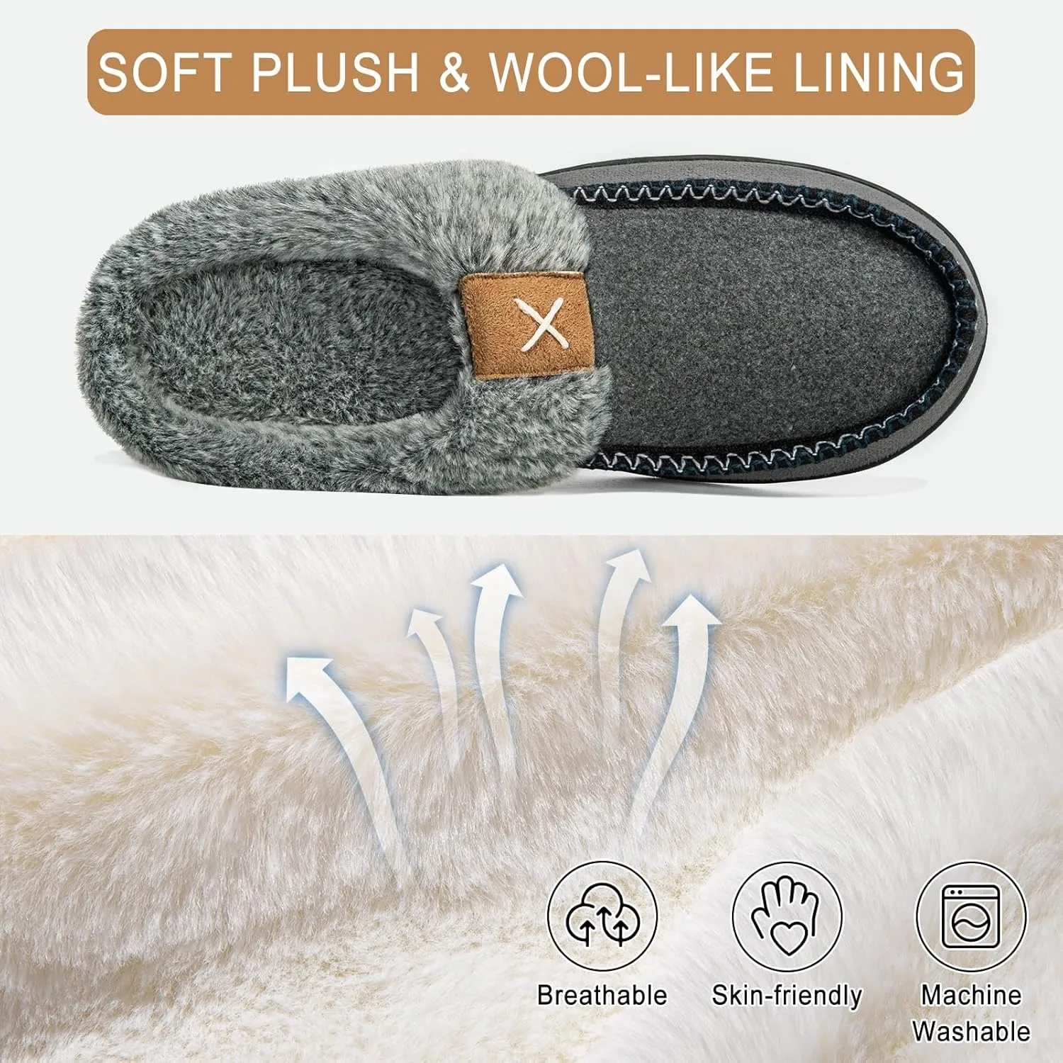 Homitem Men's Memory Foam Slippers,Fuzzy Wool-Like Plush Fleece Lined House Shoes Indoor Outdoor Slippers for men, Anti-Skid Rubber Sole Home Bedroom Slippers
