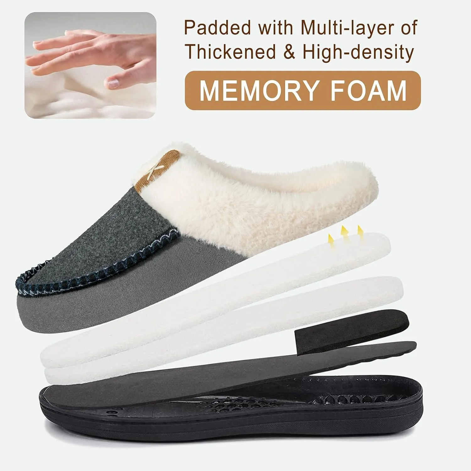Homitem Men's Memory Foam Slippers,Fuzzy Wool-Like Plush Fleece Lined House Shoes Indoor Outdoor Slippers for men, Anti-Skid Rubber Sole Home Bedroom Slippers
