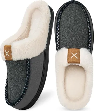 Homitem Men's Memory Foam Slippers,Fuzzy Wool-Like Plush Fleece Lined House Shoes Indoor Outdoor Slippers for men, Anti-Skid Rubber Sole Home Bedroom Slippers
