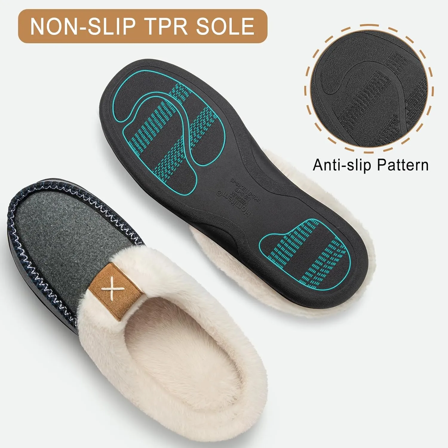 Homitem Men's Memory Foam Slippers,Fuzzy Wool-Like Plush Fleece Lined House Shoes Indoor Outdoor Slippers for men, Anti-Skid Rubber Sole Home Bedroom Slippers