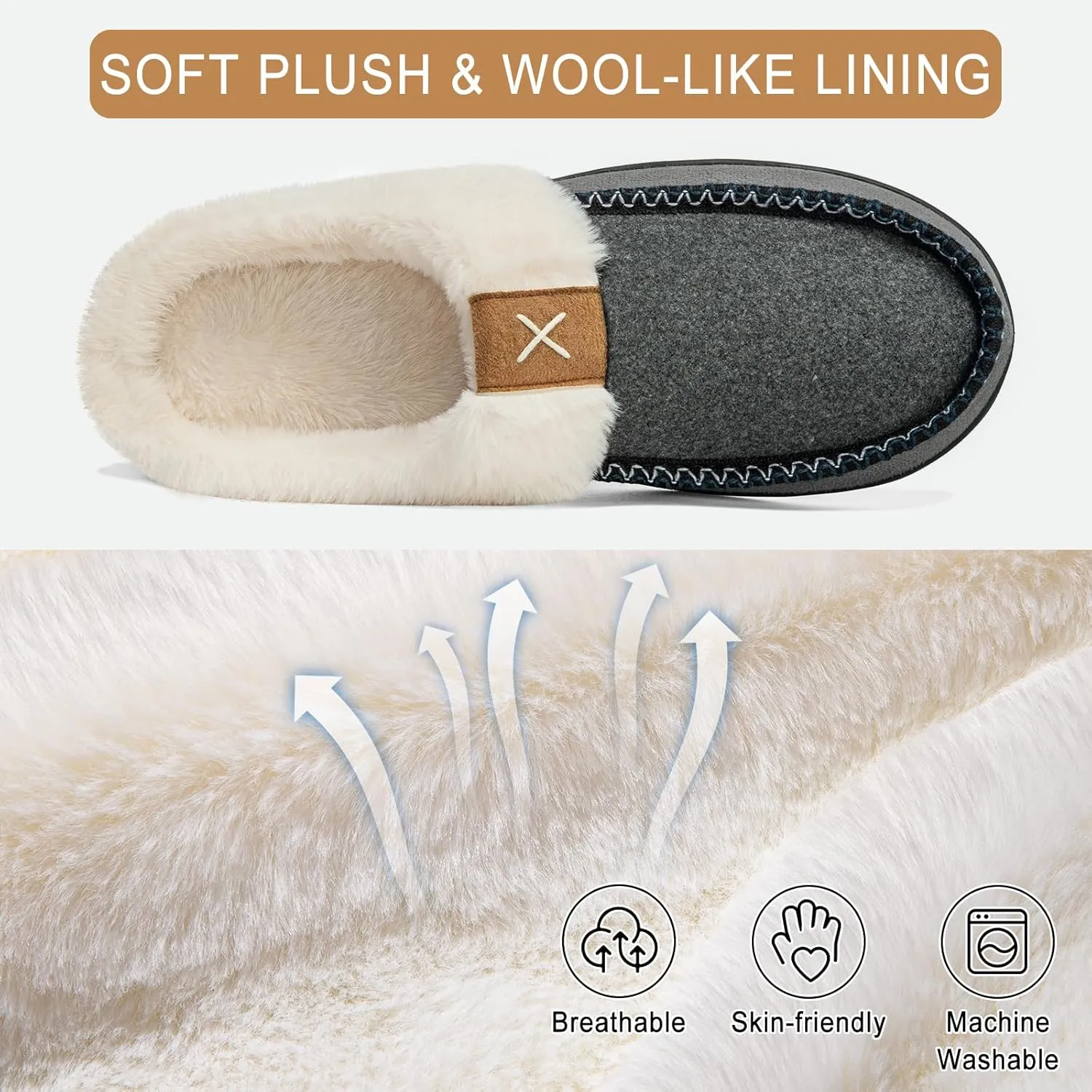 Homitem Men's Memory Foam Slippers,Fuzzy Wool-Like Plush Fleece Lined House Shoes Indoor Outdoor Slippers for men, Anti-Skid Rubber Sole Home Bedroom Slippers