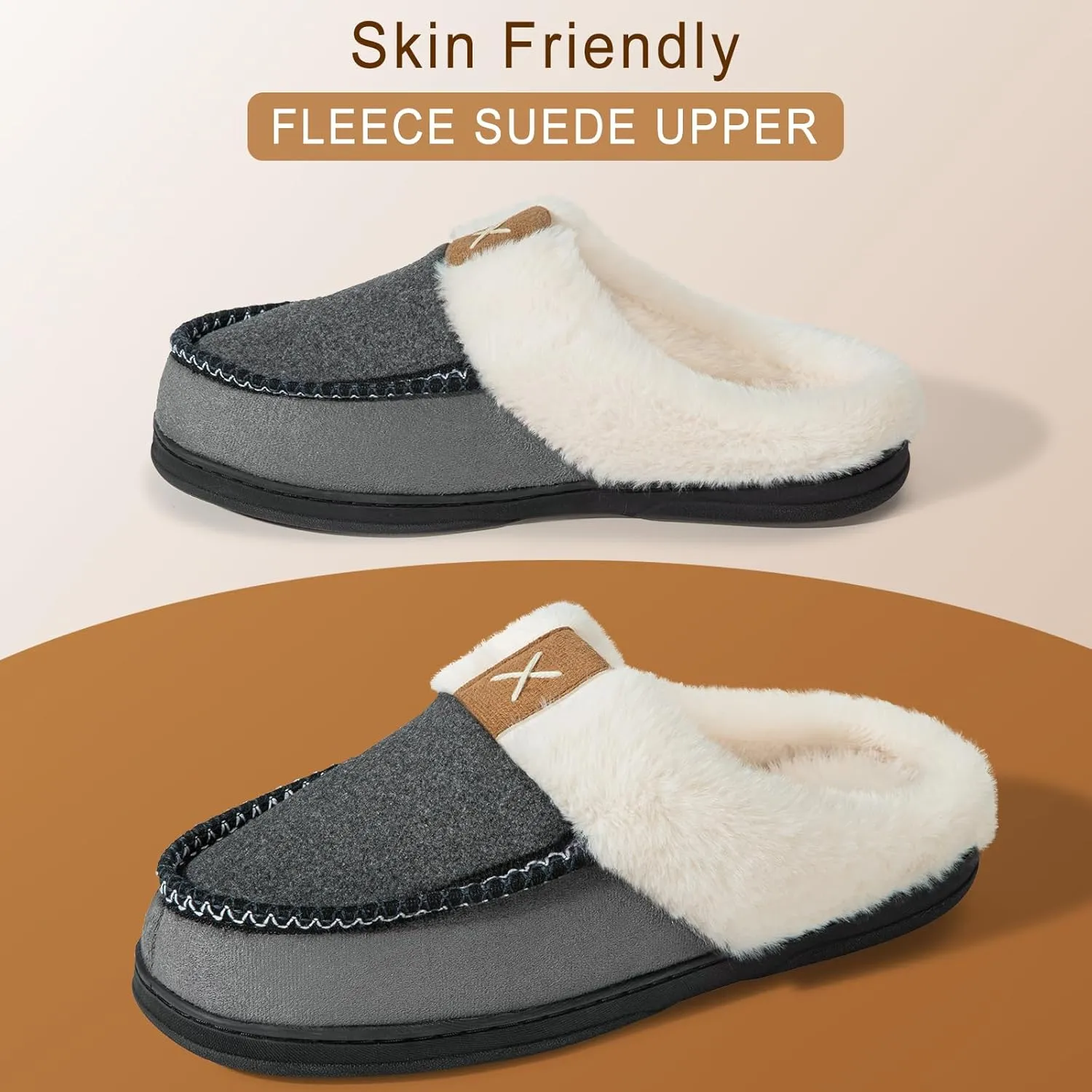 Homitem Men's Memory Foam Slippers,Fuzzy Wool-Like Plush Fleece Lined House Shoes Indoor Outdoor Slippers for men, Anti-Skid Rubber Sole Home Bedroom Slippers