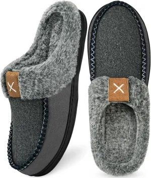 Homitem Men's Memory Foam Slippers,Fuzzy Wool-Like Plush Fleece Lined House Shoes Indoor Outdoor Slippers for men, Anti-Skid Rubber Sole Home Bedroom Slippers