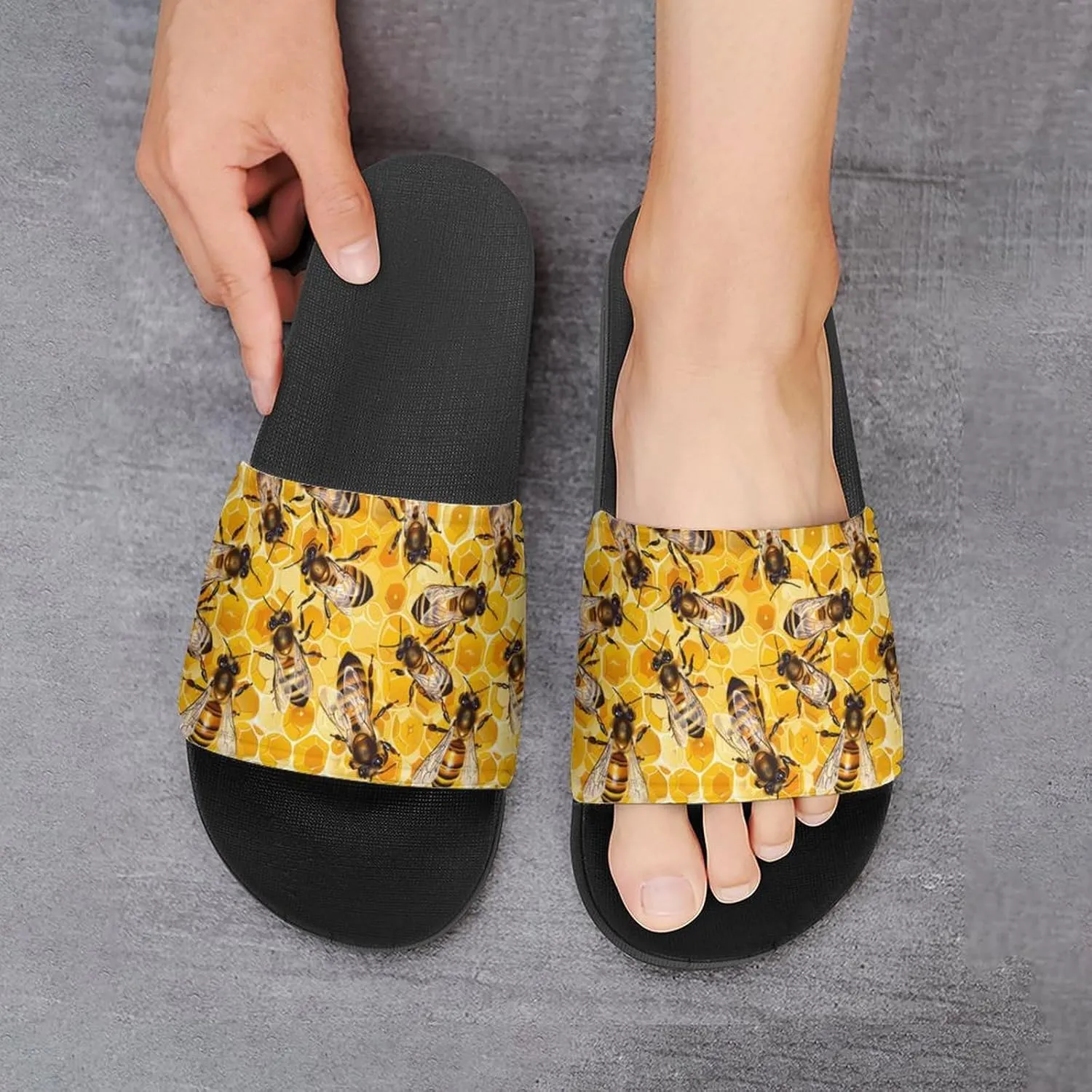 Honey Bees Hive Funny Slippers Slides Sandals Shower Home House Shoes Non Slip Soft Sole Shoe For Men Women Bathroom