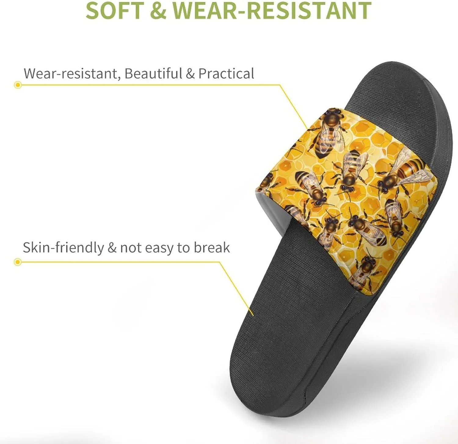 Honey Bees Hive Funny Slippers Slides Sandals Shower Home House Shoes Non Slip Soft Sole Shoe For Men Women Bathroom
