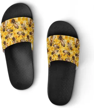 Honey Bees Hive Funny Slippers Slides Sandals Shower Home House Shoes Non Slip Soft Sole Shoe For Men Women Bathroom