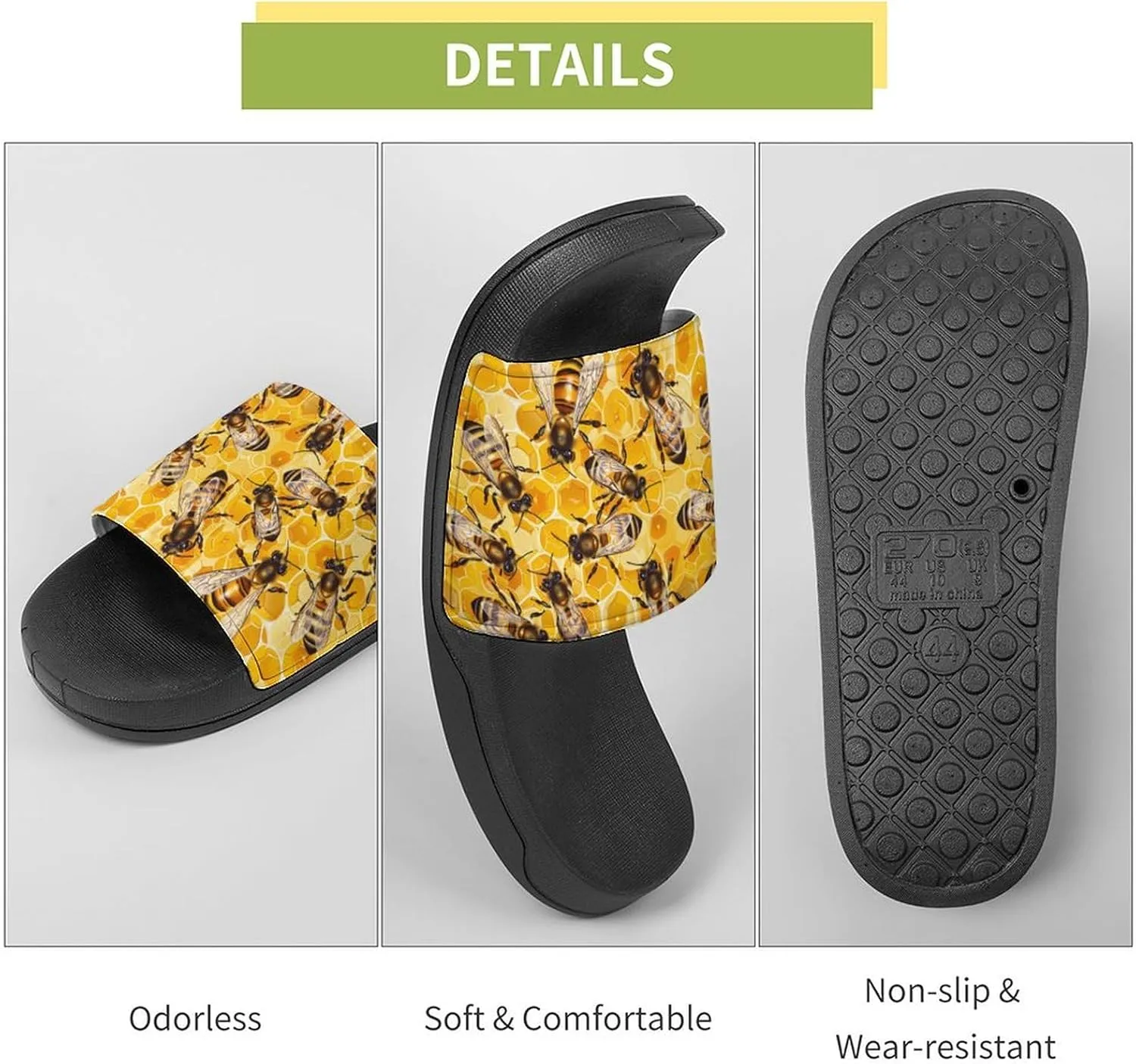 Honey Bees Hive Funny Slippers Slides Sandals Shower Home House Shoes Non Slip Soft Sole Shoe For Men Women Bathroom