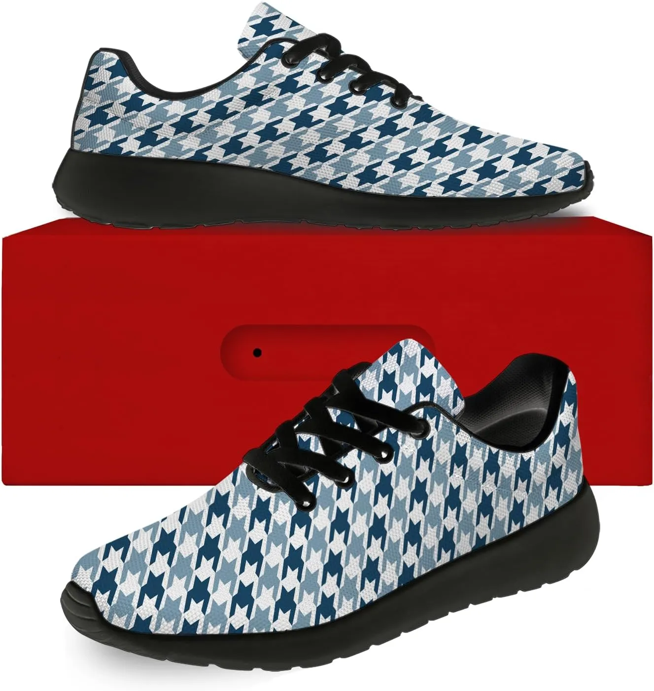 Houndstooth Print Shoes Women Men Lightweight Breathable Walking Tennis Shoes Running Sneakers Gifts for Dad Mom