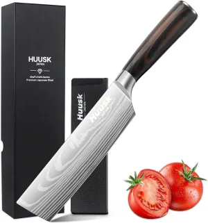 Huusk Nakiri Chef Knife - 6.8 Inch Japanese Kitchen Knives with Ergonomic Handle, Professional Cooking Knife