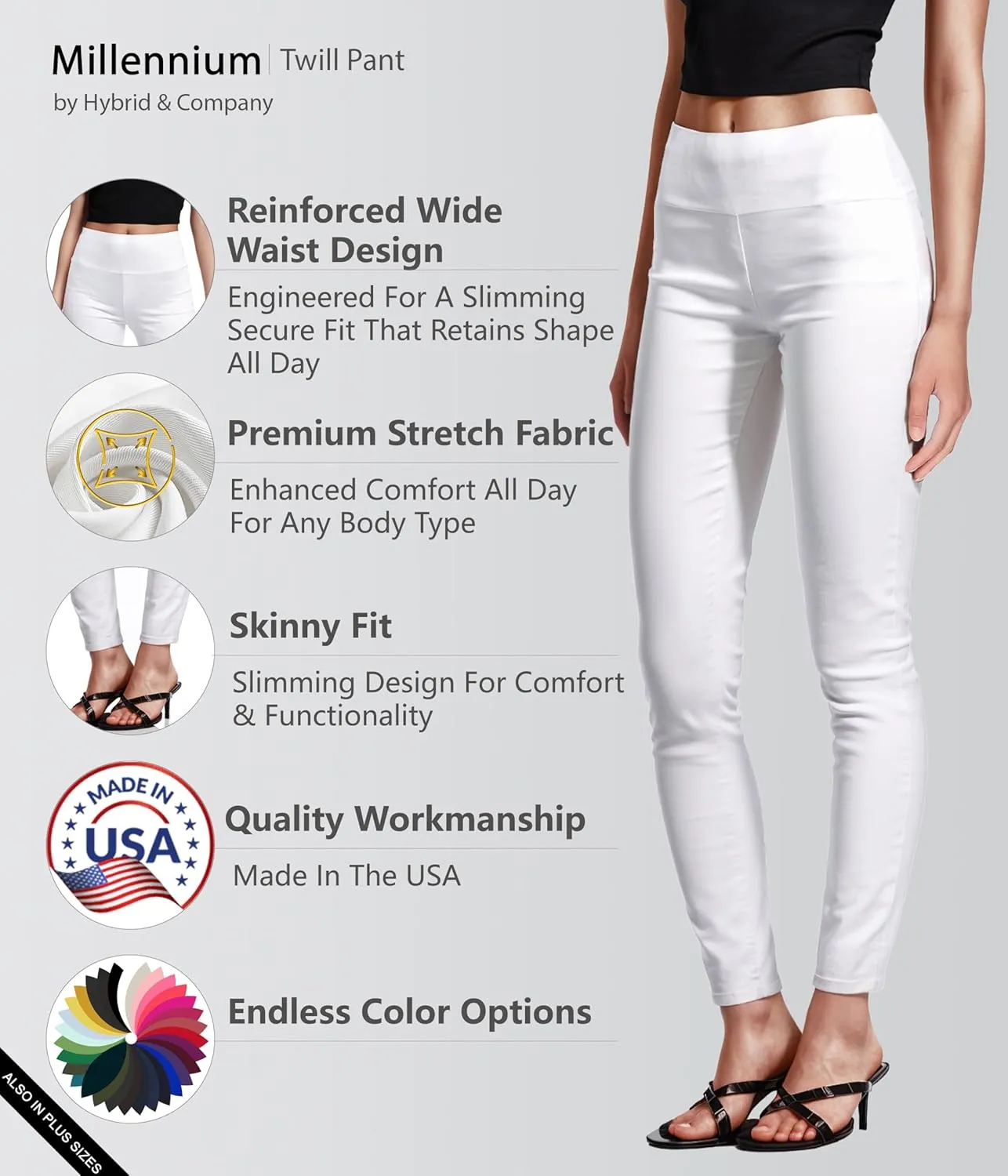 Hybrid & Company Super Comfy Stretch with Full Elastic Waist Pull On Millennium Twill Pant