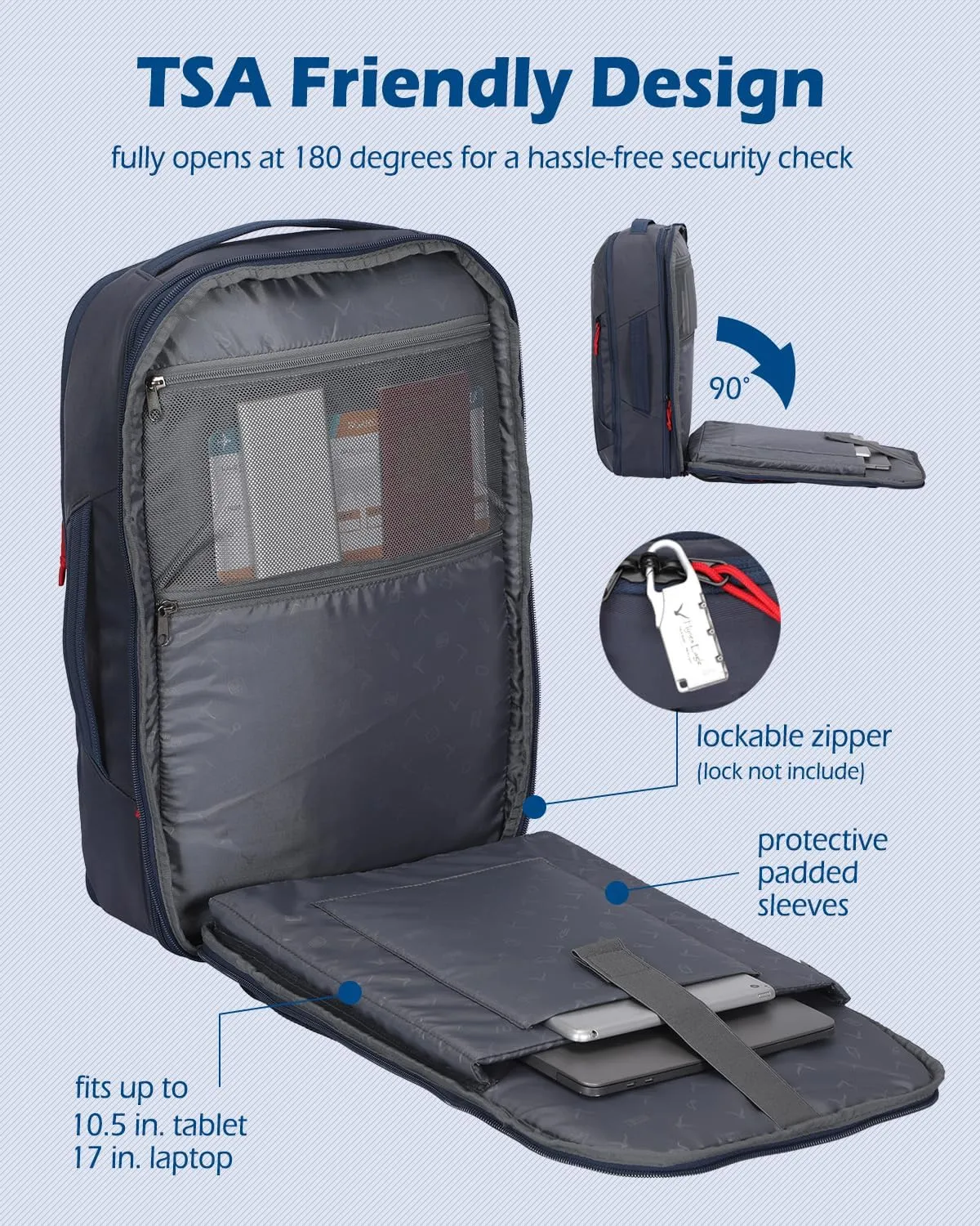 Hynes Eagle TSA Friendly Travel Backpack for Men Women Carry on Backpack 40L Flight Approved Laptop Backpack for 17 inches Compressible Weekender Bag Overnight Backpack Dark Blue