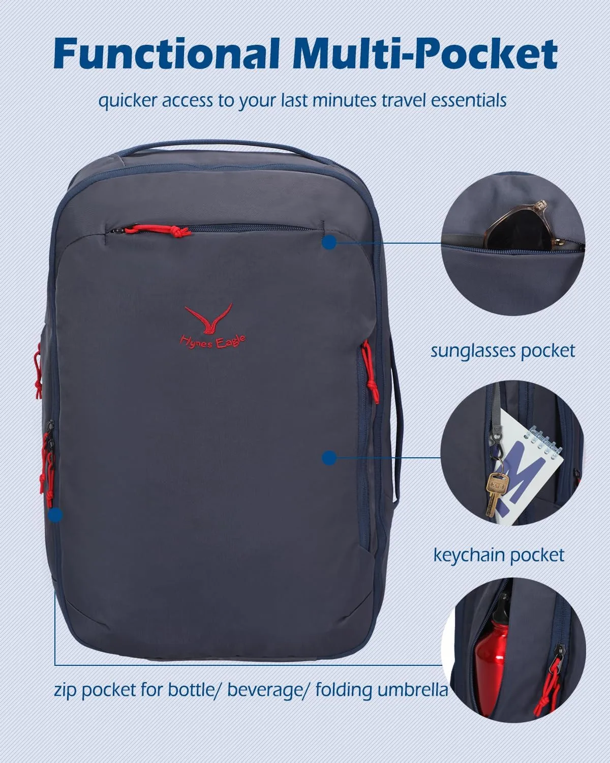 Hynes Eagle TSA Friendly Travel Backpack for Men Women Carry on Backpack 40L Flight Approved Laptop Backpack for 17 inches Compressible Weekender Bag Overnight Backpack Dark Blue