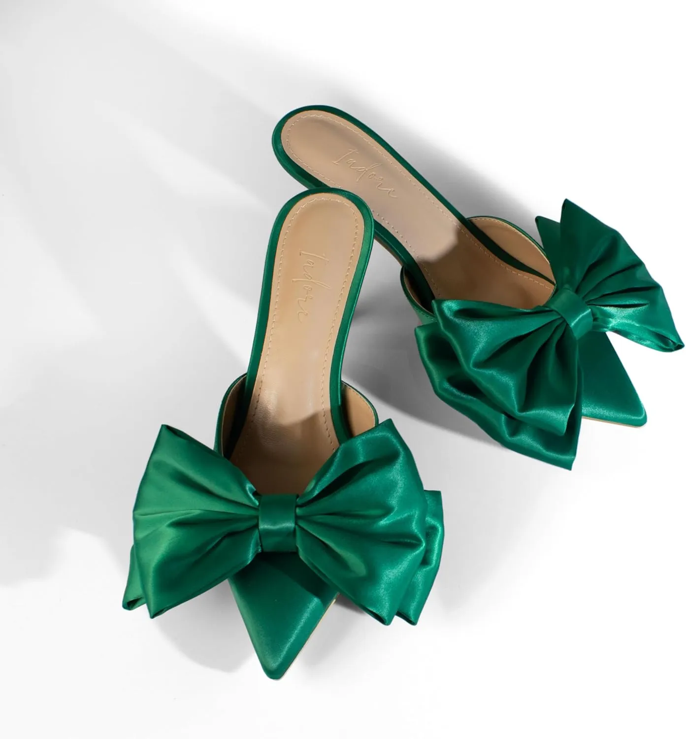 iadore Women's High Heel Sandals, 3'' Satin Closed Pointed Toe Oversized Bow Slip-on Stiletto Slippers Party Prom Casual Dress Mules