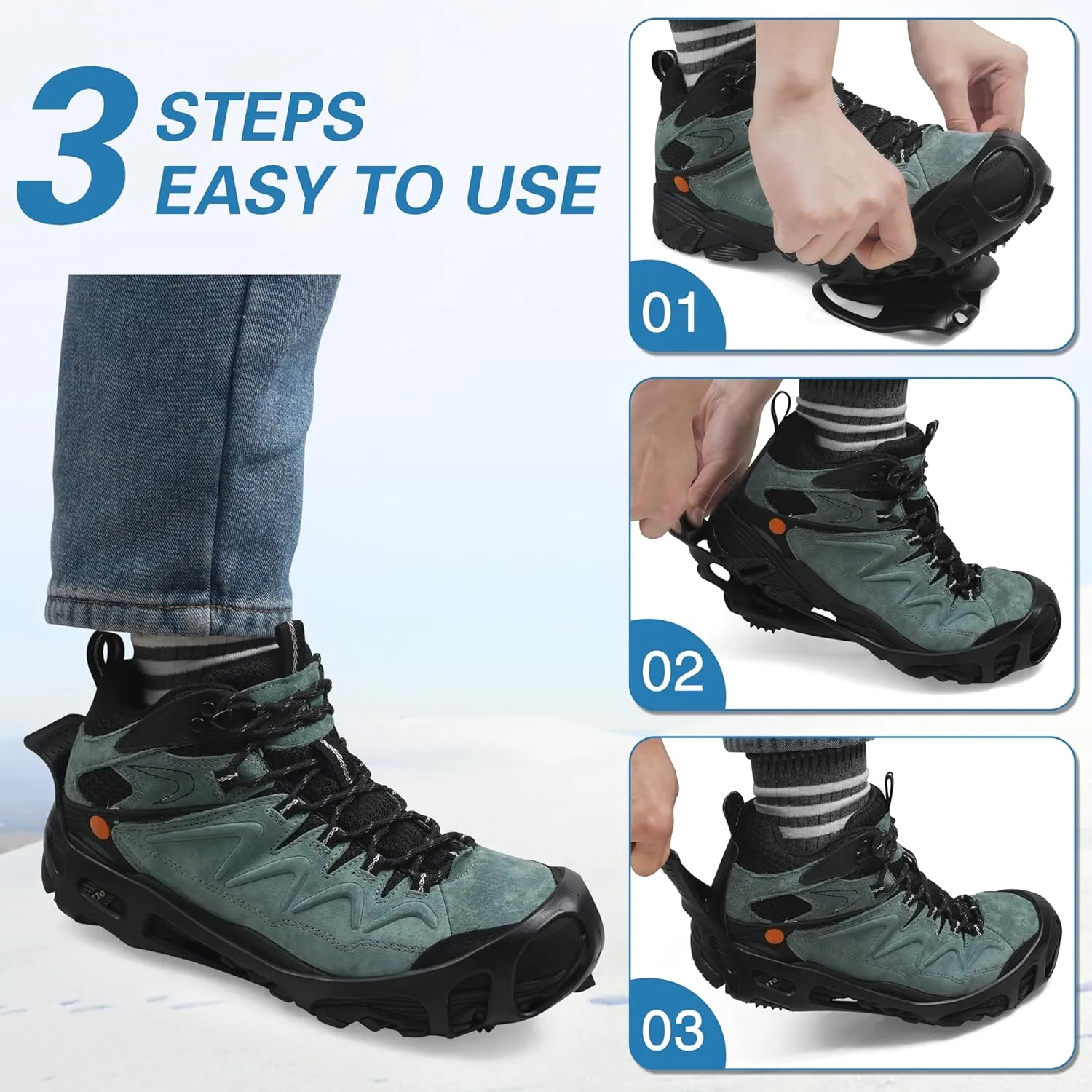 Ice Cleats Snow Traction Cleats Crampon for Walking on Snow and Ice Non-Slip Overshoe Rubber Anti Slip Crampons Slip-on Stretch Footwear