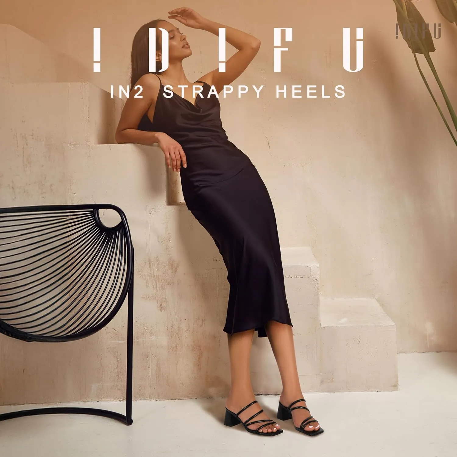 IDIFU IN2 Strappy Heels for Women Square Toe Low Chunky Block Heels Wedding Prom Slip On Dress Shoes for Bride Bridesmaid Comfortable Heeled Slide Sandals Slingback Short Mule Heels