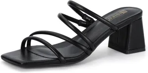 IDIFU IN2 Strappy Heels for Women Square Toe Low Chunky Block Heels Wedding Prom Slip On Dress Shoes for Bride Bridesmaid Comfortable Heeled Slide Sandals Slingback Short Mule Heels