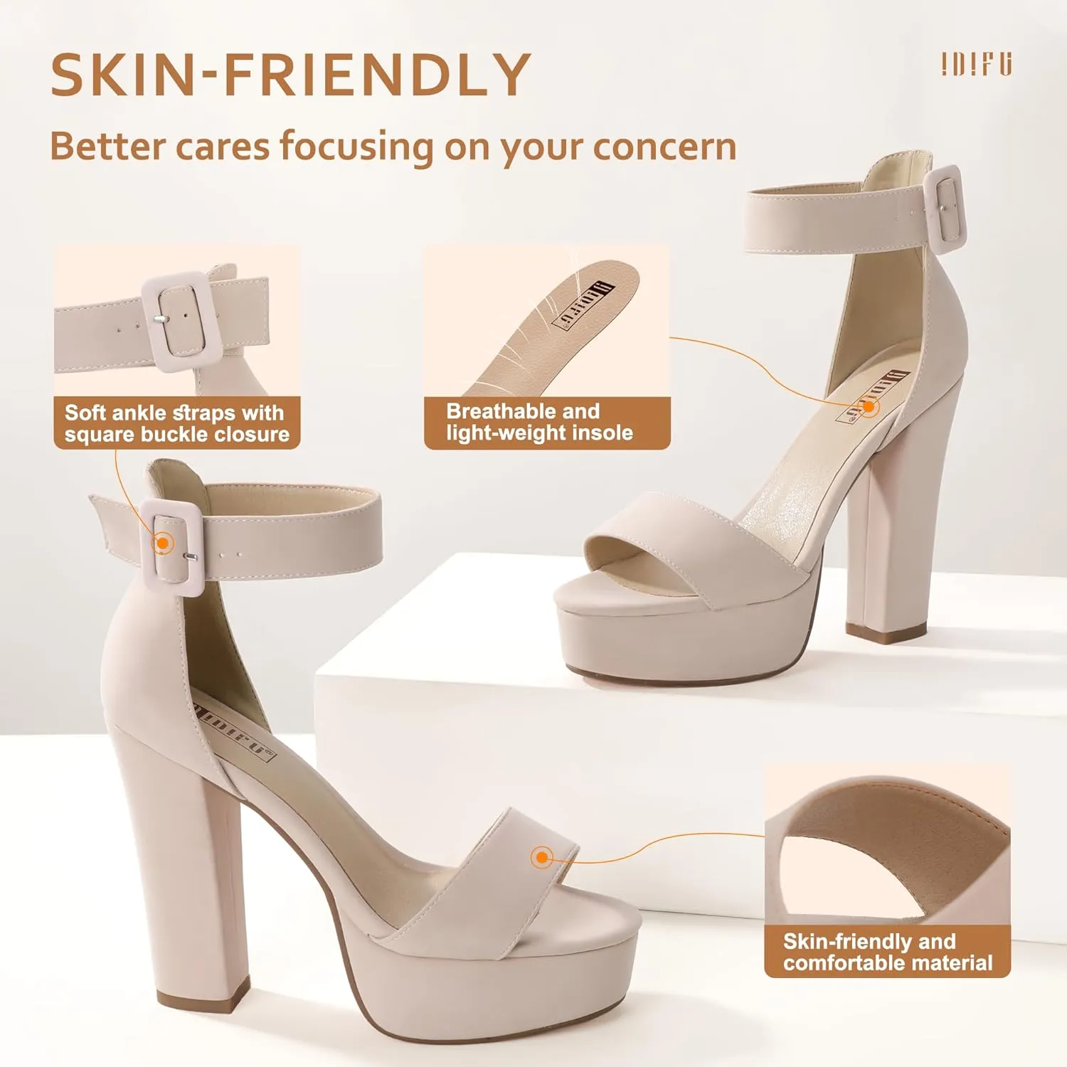 IDIFU Women's Ankle-Strap Heeled Sandal