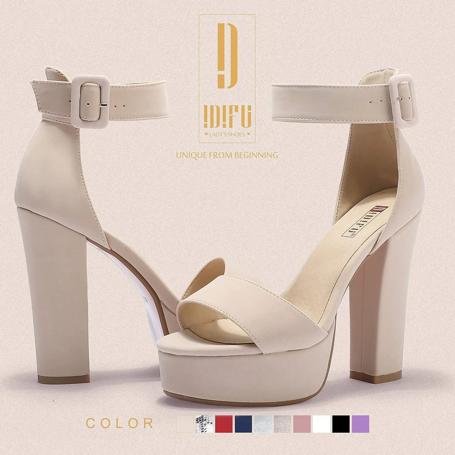 IDIFU Women's Ankle-Strap Heeled Sandal