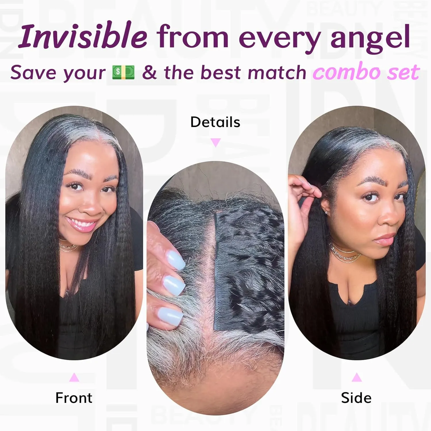 IDN BEAUTY 5 2 Invisi Edge Seamless Clip in Hair Extensions Human Hair Combo Pack, Kinky Straight 14 Inch 110g 5pcs Invisible Edge and 2pcs Seamless Clip ins for Black Women Natural Black No Leave Out