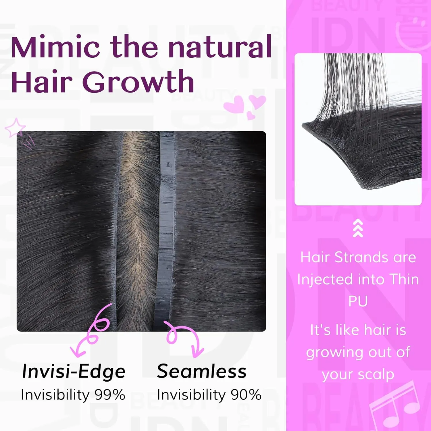 IDN BEAUTY 5 2 Invisi Edge Seamless Clip in Hair Extensions Human Hair Combo Pack, Kinky Straight 14 Inch 110g 5pcs Invisible Edge and 2pcs Seamless Clip ins for Black Women Natural Black No Leave Out