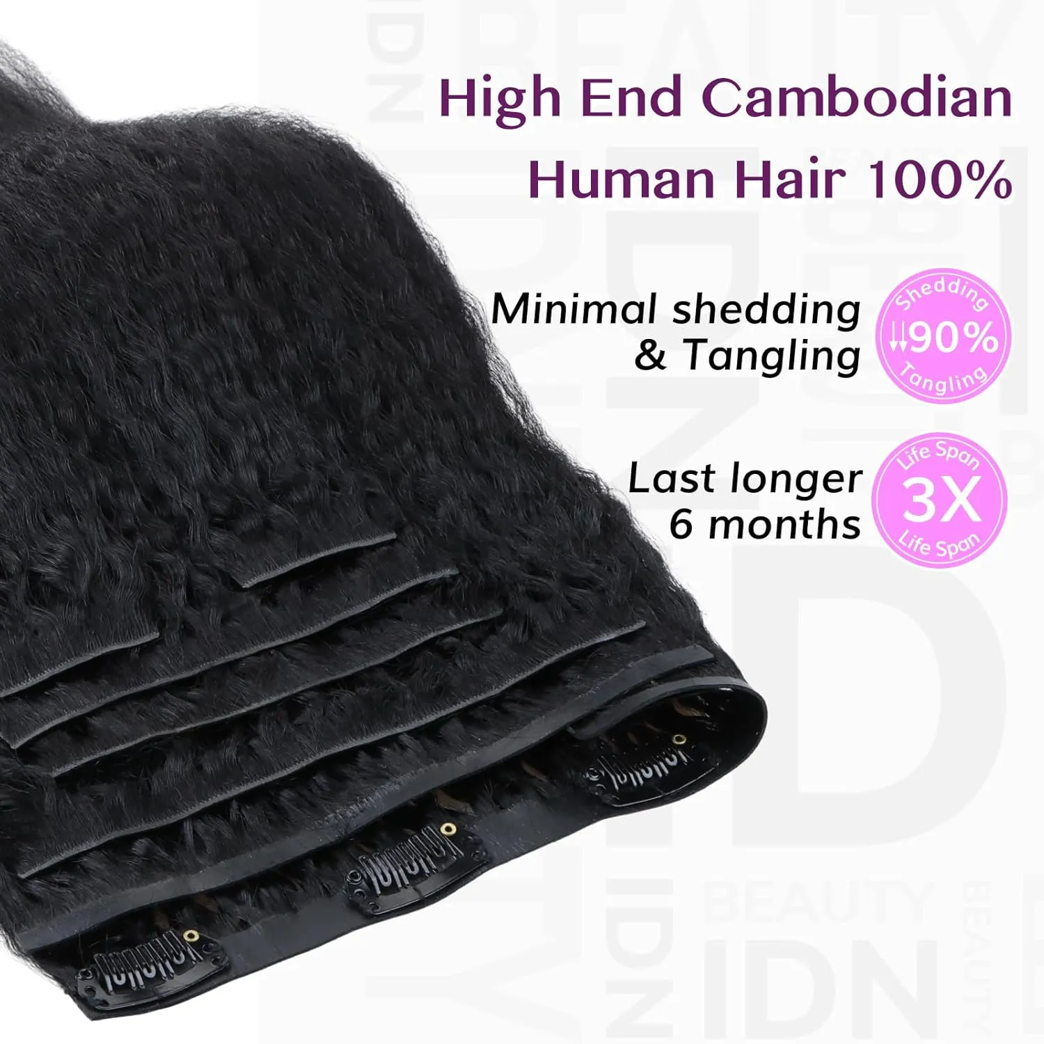 IDN BEAUTY 5 2 Invisi Edge Seamless Clip in Hair Extensions Human Hair Combo Pack, Kinky Straight 14 Inch 110g 5pcs Invisible Edge and 2pcs Seamless Clip ins for Black Women Natural Black No Leave Out