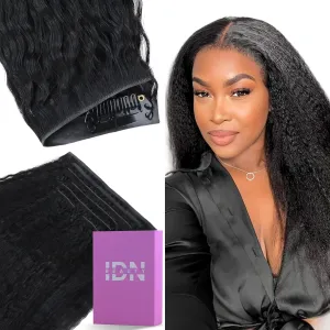 IDN BEAUTY 5 2 Invisi Edge Seamless Clip in Hair Extensions Human Hair Combo Pack, Kinky Straight 14 Inch 110g 5pcs Invisible Edge and 2pcs Seamless Clip ins for Black Women Natural Black No Leave Out
