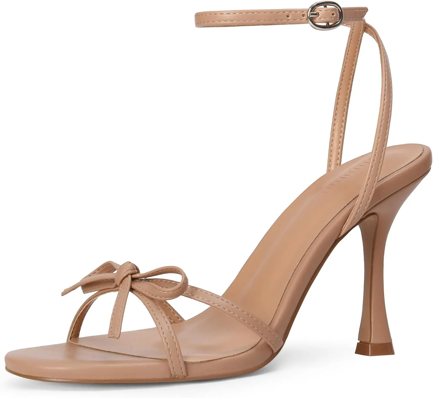 iiimmu Women's Bow Heels 4 IN Stiletto Heeled Sandals for Women Round Open Toe Sandals Elegant Summer Heels Soft PU Leather/Faux Suede