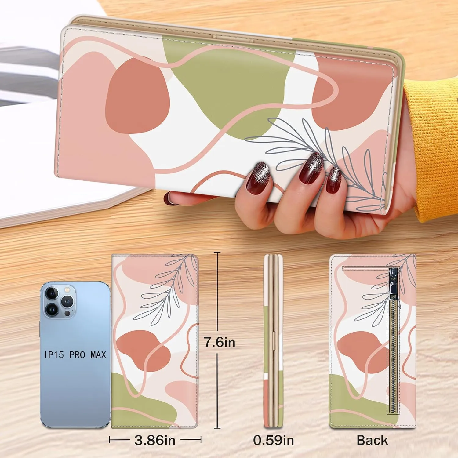 Immaturus Womens Wallet, Abstract Boho Slim Thin RFID Blocking Credit Card Wallets, Long Bifold PU Leather Card Holder Organizer, Cute Cash Clutch Billfold with Zipper Coin Pocket Ladies Girls Gift
