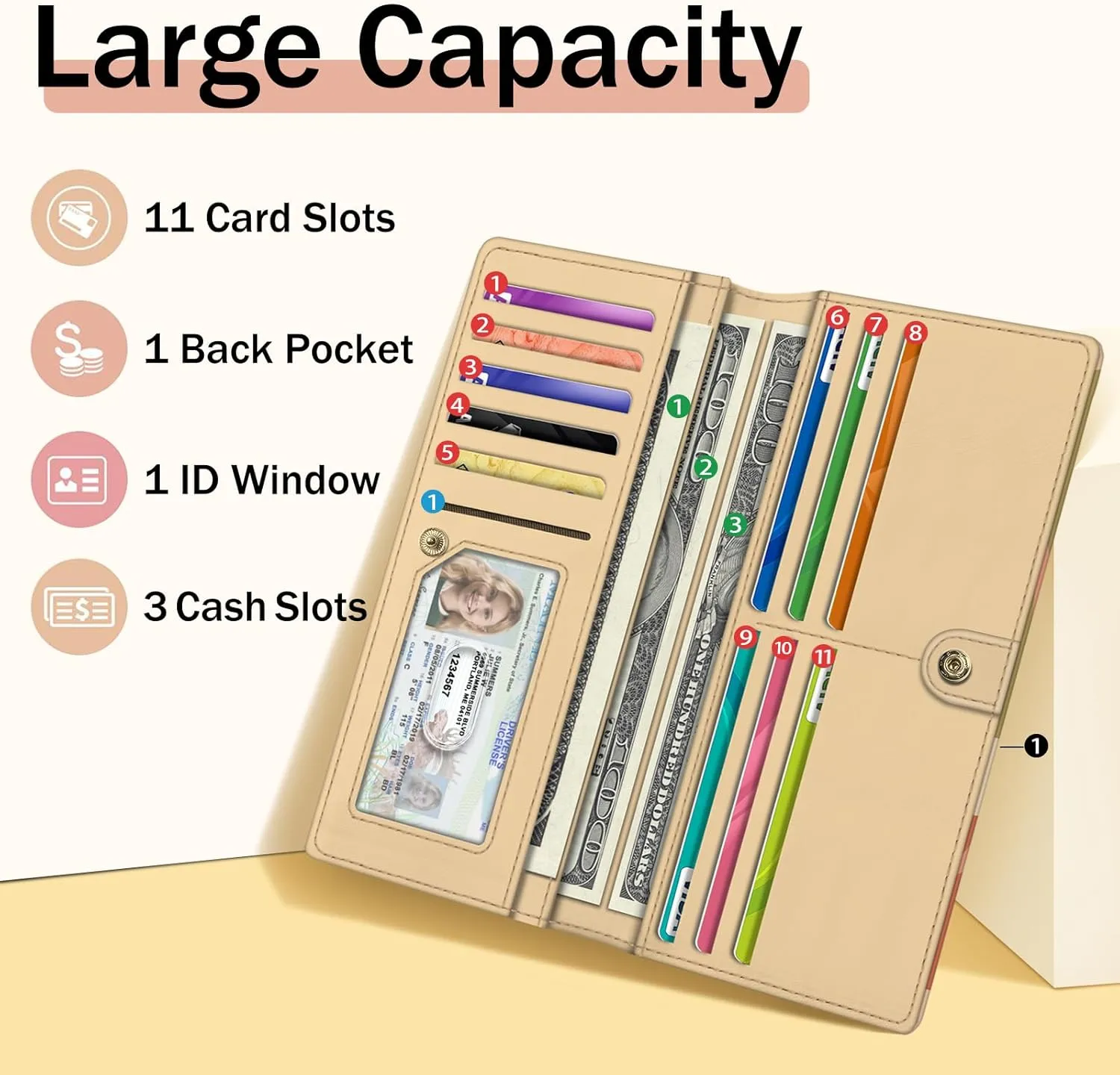 Immaturus Womens Wallet, Abstract Boho Slim Thin RFID Blocking Credit Card Wallets, Long Bifold PU Leather Card Holder Organizer, Cute Cash Clutch Billfold with Zipper Coin Pocket Ladies Girls Gift