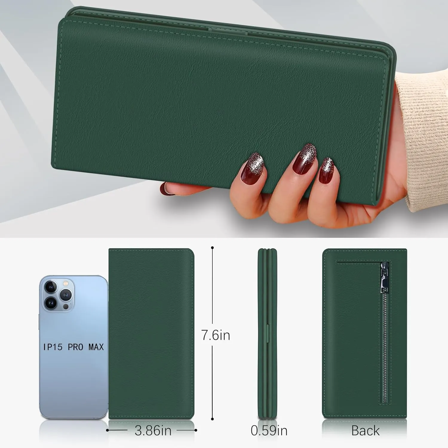 Immaturus Womens Wallet, Blue Green Slim Thin RFID Blocking Card Wallets, Bifold PU Leather Credit Card Holder Organizer, Cute Cash Clutch Long Billfold with Zipper Coin Pocket Ladies Girls Gift