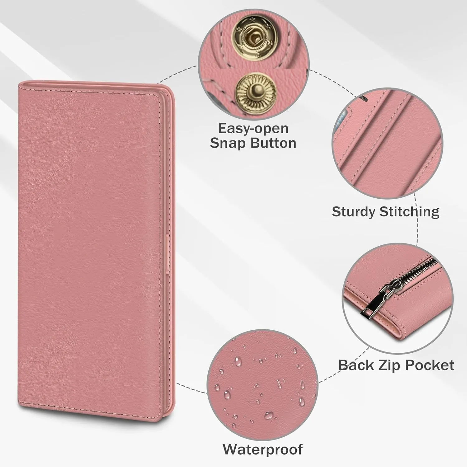 Immaturus Womens Wallet, Slim Thin RFID Blocking Credit Card Wallets, Long Bifold PU Leather Card Holder Organizer, Cute Solid Cash Clutch Billfold with Zipper Coin Pocket Ladies Girls Gift