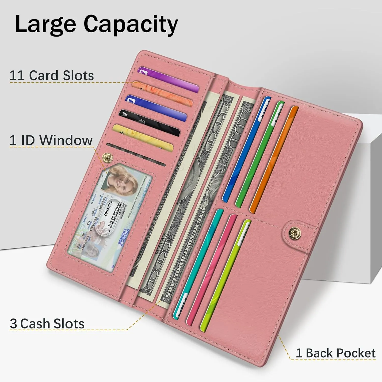 Immaturus Womens Wallet, Slim Thin RFID Blocking Credit Card Wallets, Long Bifold PU Leather Card Holder Organizer, Cute Solid Cash Clutch Billfold with Zipper Coin Pocket Ladies Girls Gift