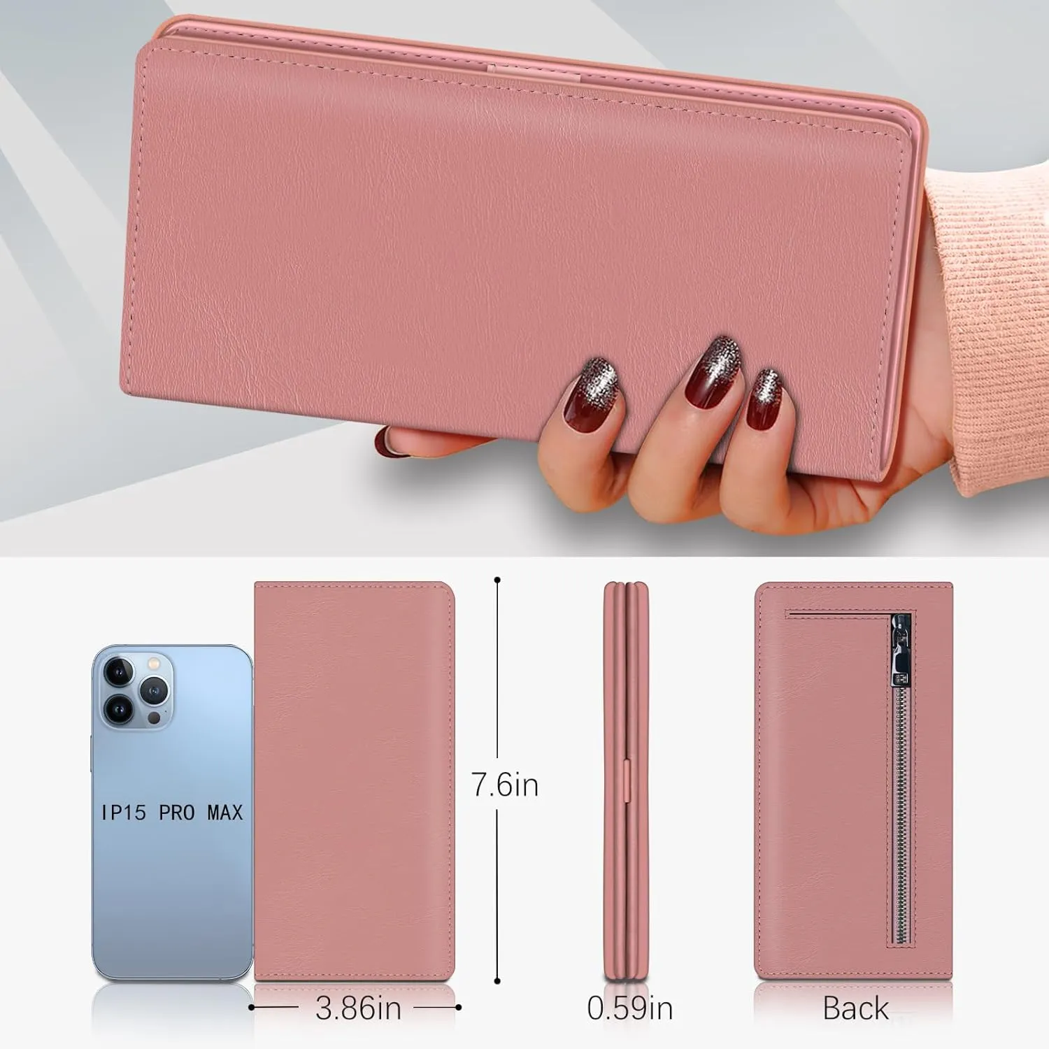 Immaturus Womens Wallet, Slim Thin RFID Blocking Credit Card Wallets, Long Bifold PU Leather Card Holder Organizer, Cute Solid Cash Clutch Billfold with Zipper Coin Pocket Ladies Girls Gift