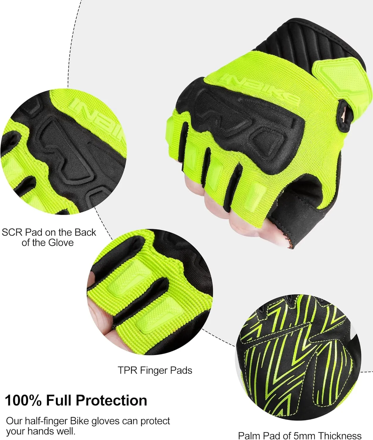 INBIKE Fingerless Cycling Gloves Breathable Protective for Road Mountain Bike MTB Riding
