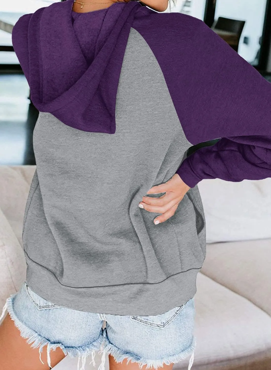 INFITTY Women's Casual Color Block Long Sleeve Zip Up Hooded Sweatshirt Lightweight Hoodies Jacket with Pocket