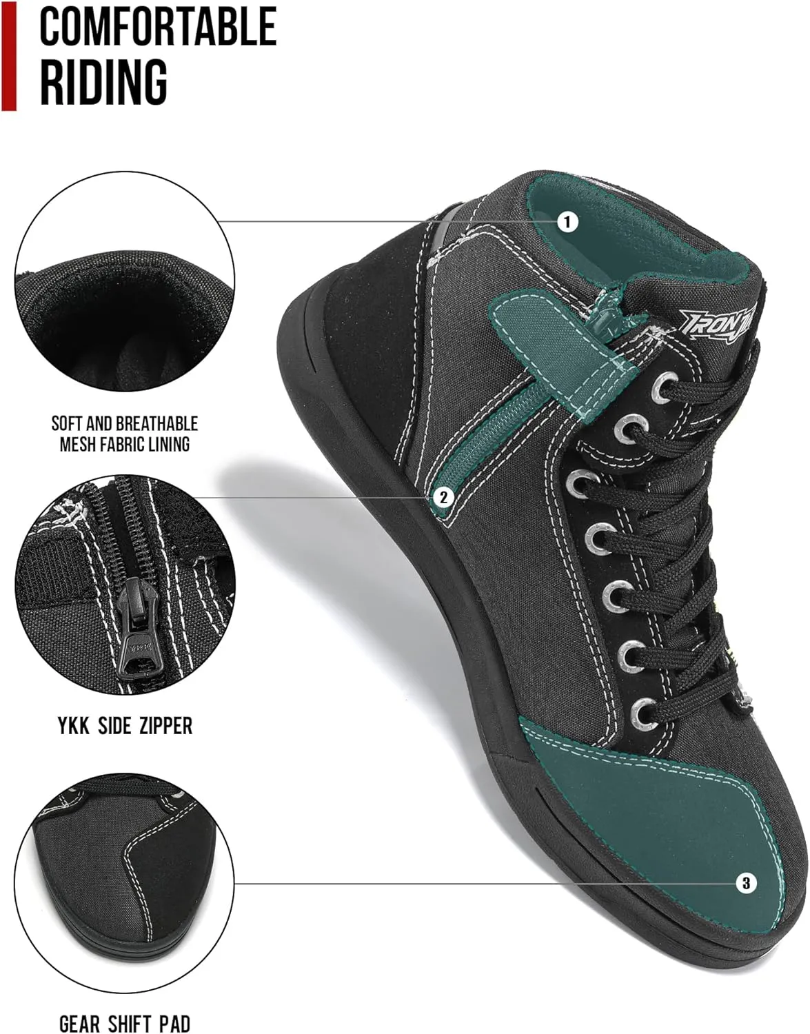 IRON JIA'S Motorcycle Shoes Men Streetbike Casual Accessories Breathable Protective Gear Powersport Anti-Slip Footwear Black 11