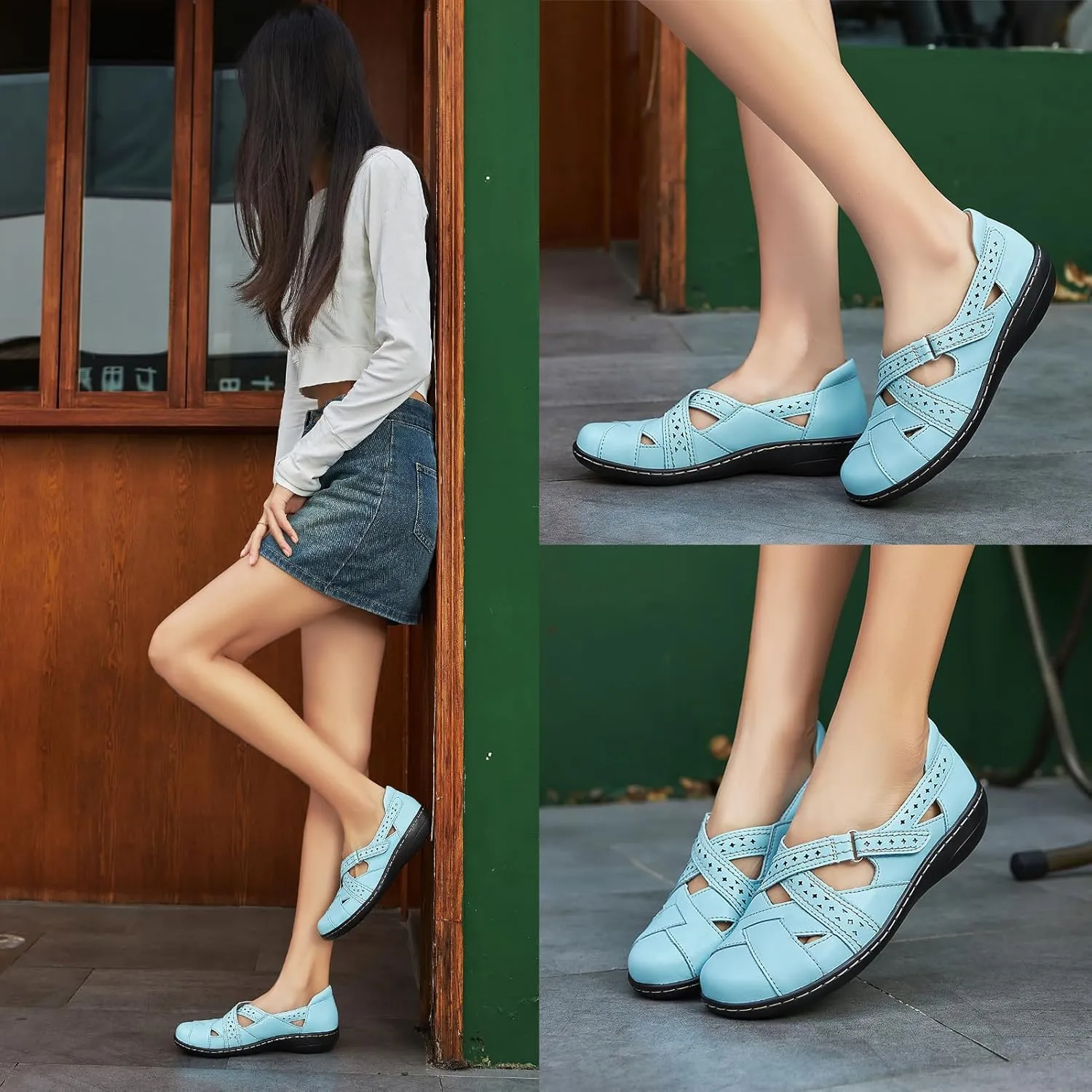Irrefour Women's Classic Genuine Leather Casual Loafer Cute Slip-On Fashion Closed Toe Flat Sandal Comfy Work Sandal Everyday Walking Shoe