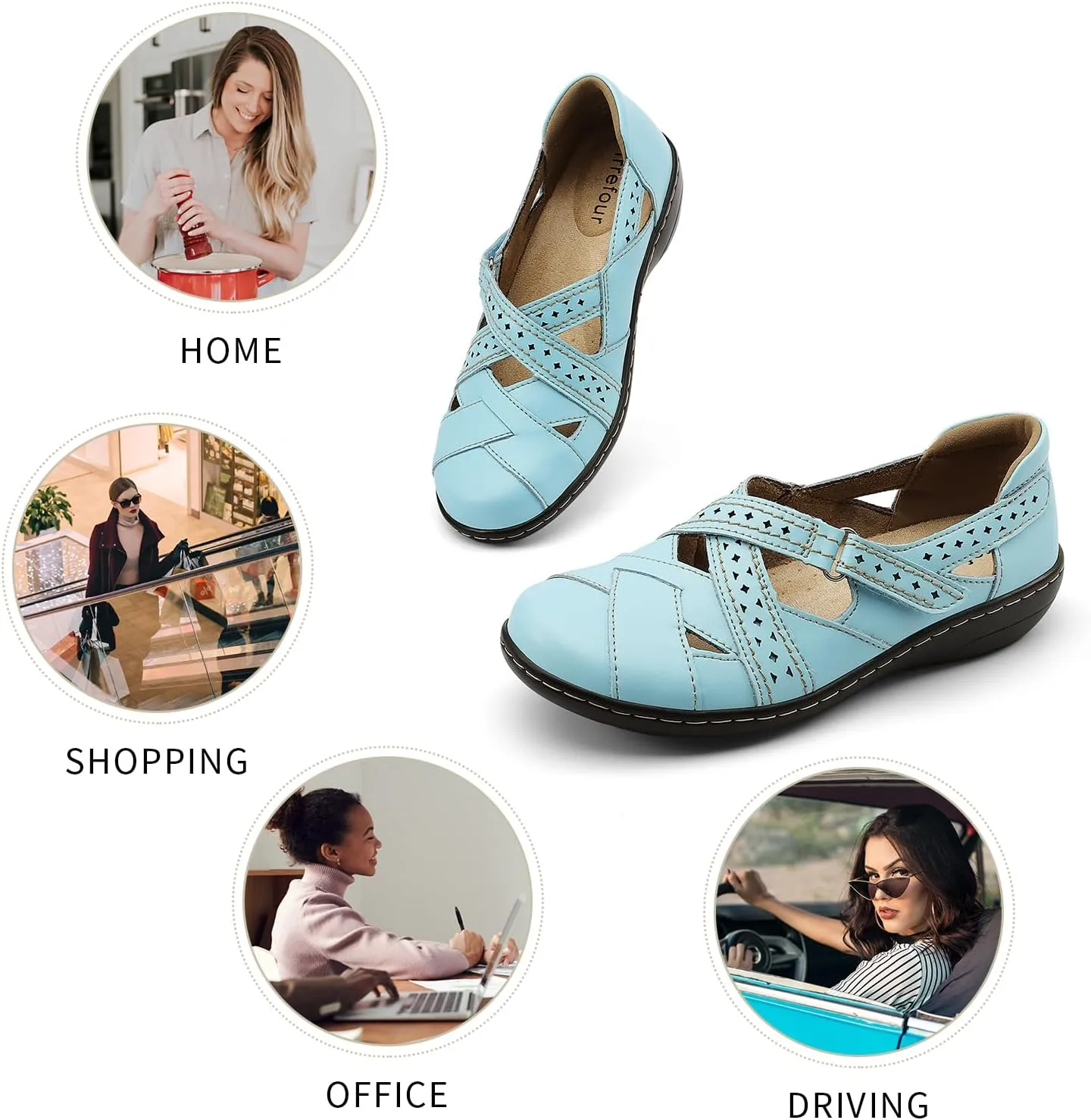 Irrefour Women's Classic Genuine Leather Casual Loafer Cute Slip-On Fashion Closed Toe Flat Sandal Comfy Work Sandal Everyday Walking Shoe