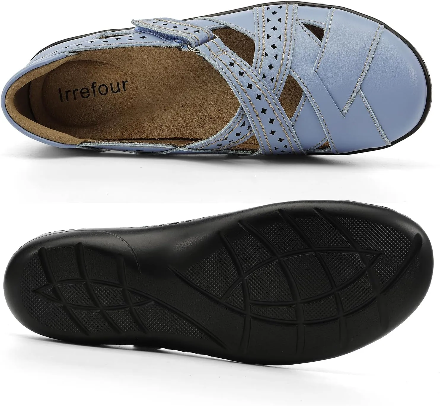 Irrefour Women's Classic Genuine Leather Casual Loafer Cute Slip-On Fashion Closed Toe Flat Sandal Comfy Work Sandal Everyday Walking Shoe