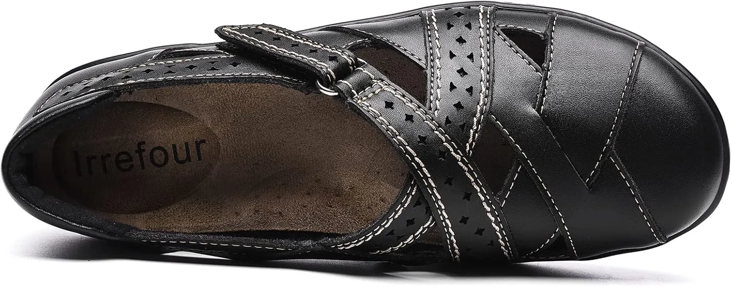 Irrefour Women's Classic Genuine Leather Casual Loafer Cute Slip-On Fashion Closed Toe Flat Sandal Comfy Work Sandal Everyday Walking Shoe