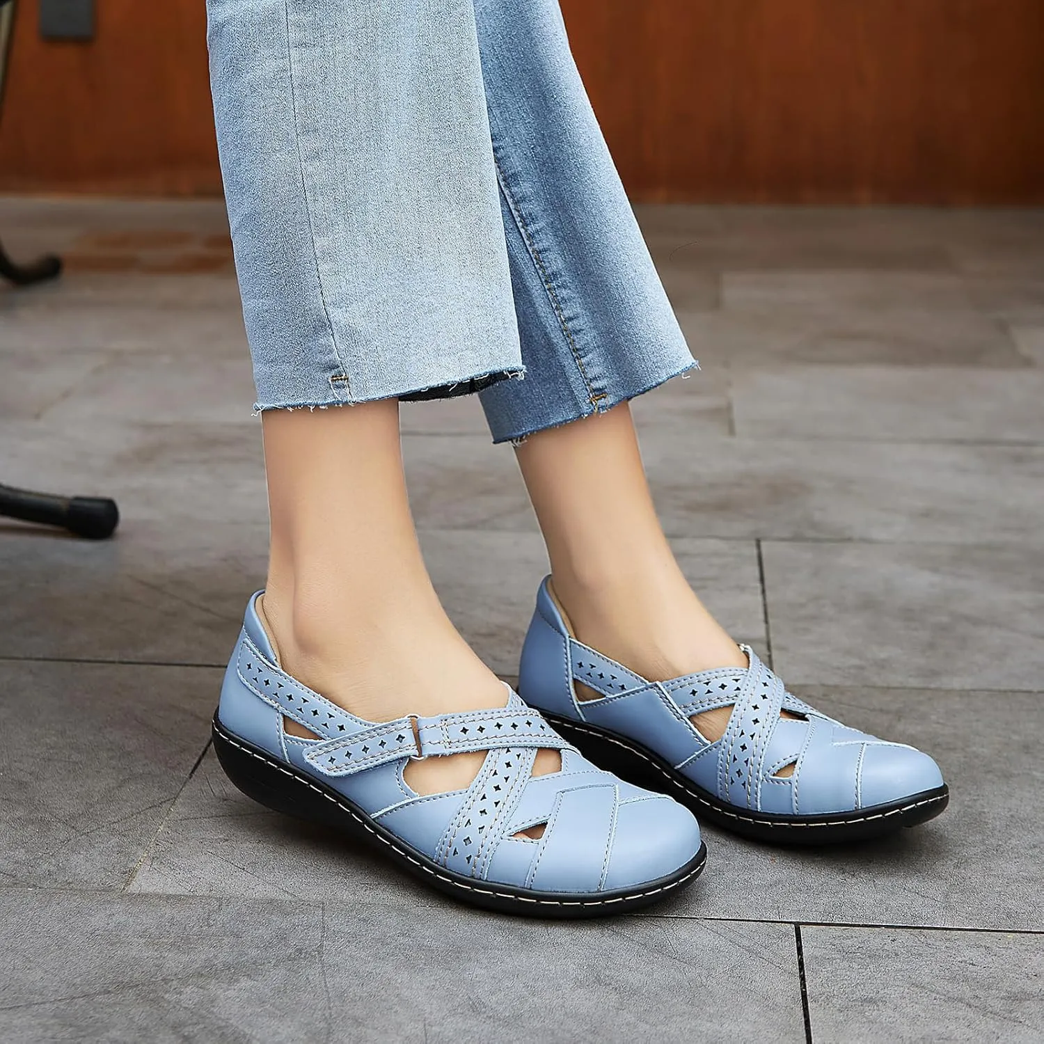 Irrefour Women's Classic Genuine Leather Casual Loafer Cute Slip-On Fashion Closed Toe Flat Sandal Comfy Work Sandal Everyday Walking Shoe