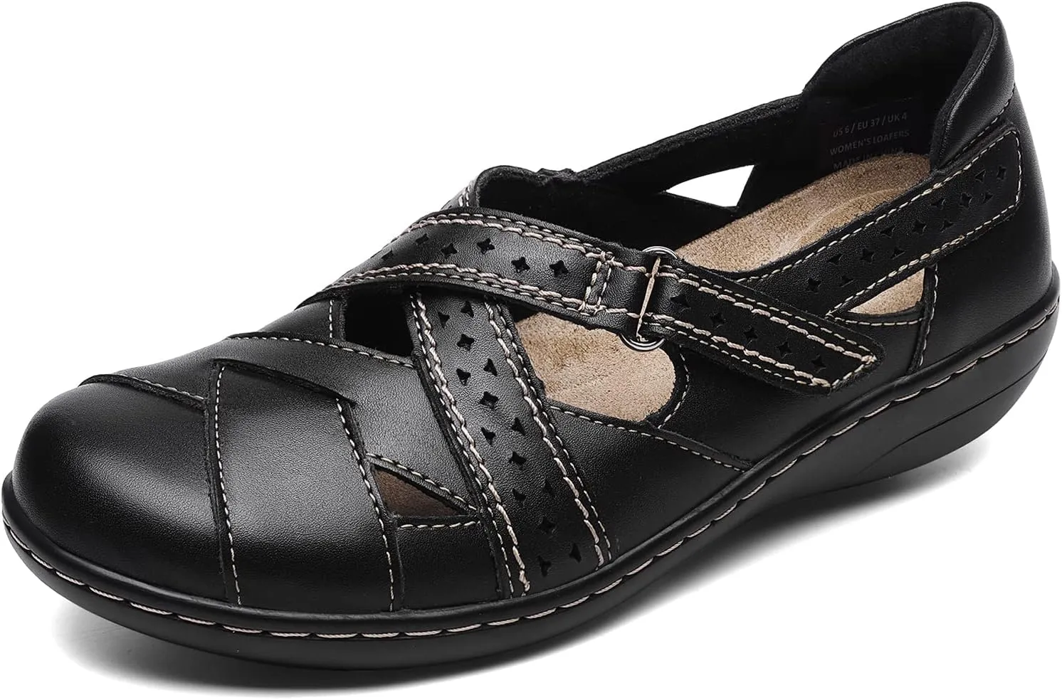 Irrefour Women's Classic Genuine Leather Casual Loafer Cute Slip-On Fashion Closed Toe Flat Sandal Comfy Work Sandal Everyday Walking Shoe