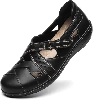 Irrefour Women's Classic Genuine Leather Casual Loafer Cute Slip-On Fashion Closed Toe Flat Sandal Comfy Work Sandal Everyday Walking Shoe