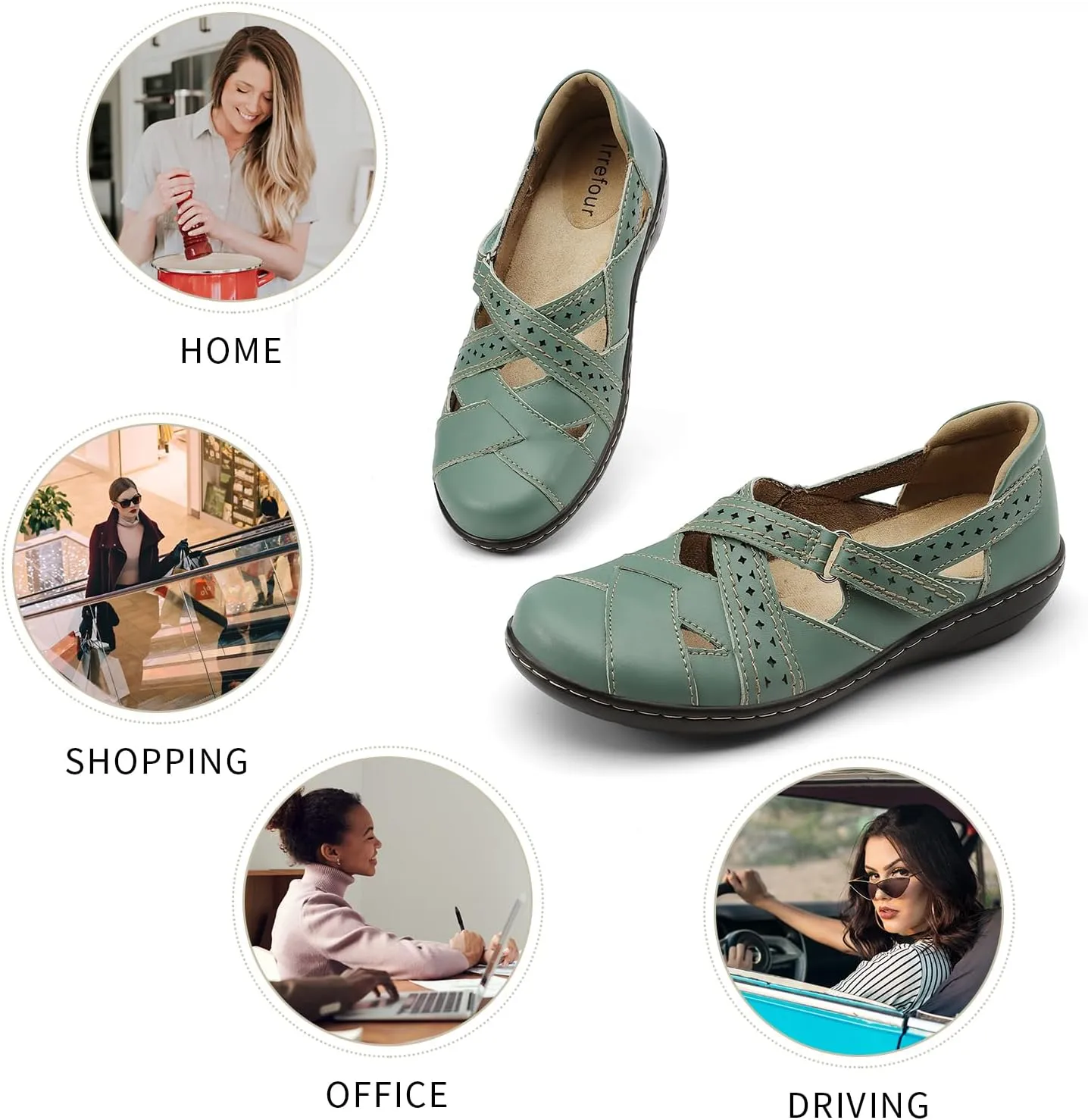 Irrefour Women's Classic Genuine Leather Casual Loafer Cute Slip-On Fashion Closed Toe Flat Sandal Comfy Work Sandal Everyday Walking Shoe