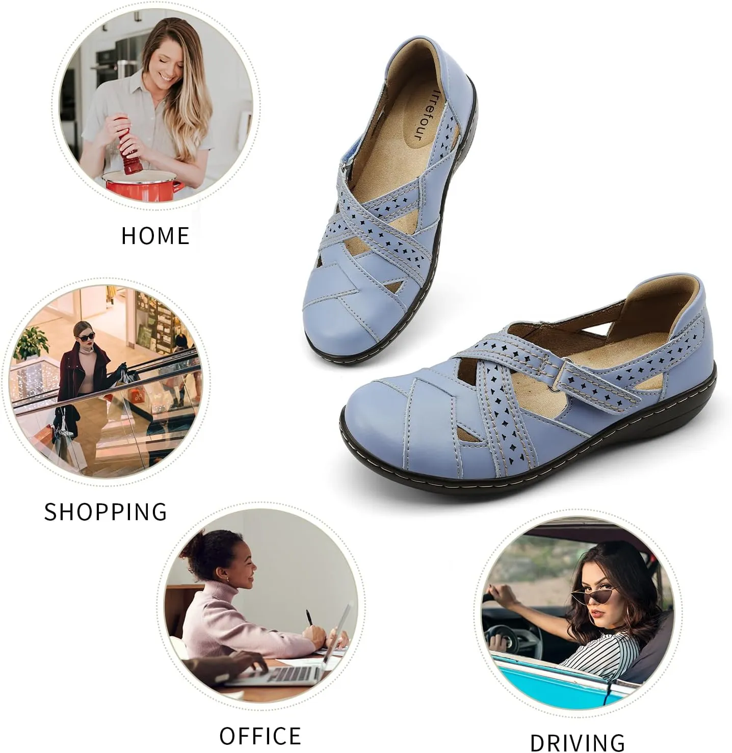 Irrefour Women's Classic Genuine Leather Casual Loafer Cute Slip-On Fashion Closed Toe Flat Sandal Comfy Work Sandal Everyday Walking Shoe